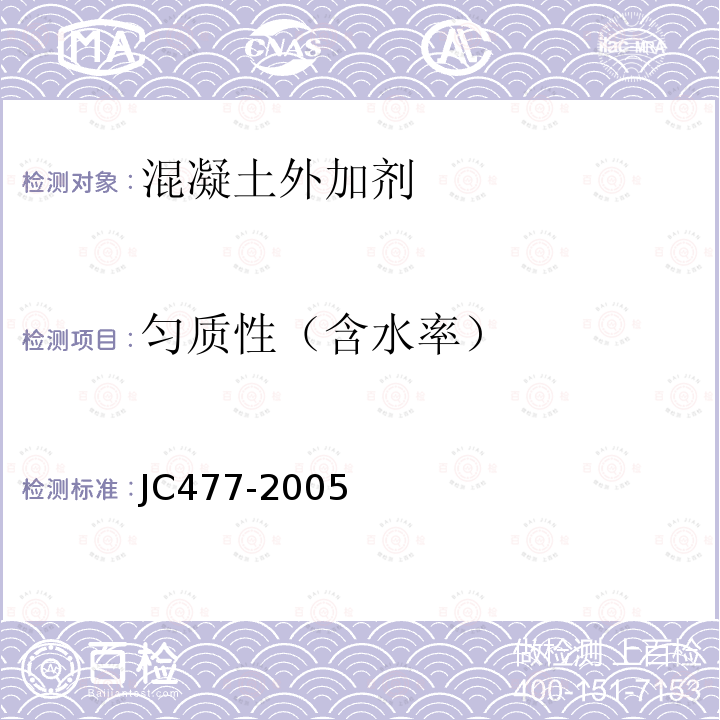 匀质性（含水率） JC/T 477-2005 【强改推】喷射混凝土用速凝剂