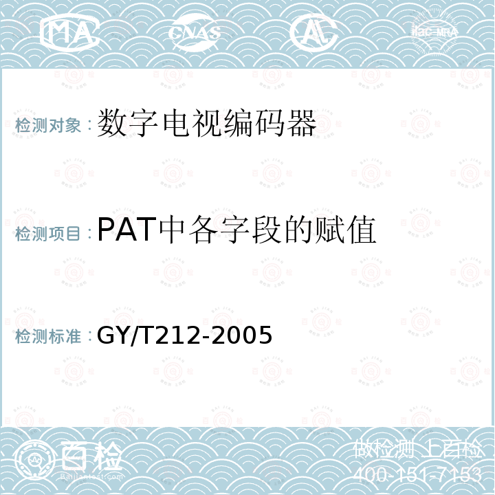 PAT中各字段的赋值 标准清晰度数字电视编码器、解码器技术要求和测量方法