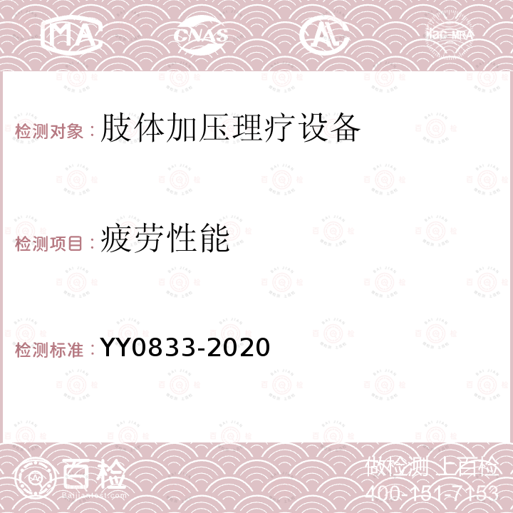 疲劳性能 YY/T 0833-2020 【强改推】肢体加压理疗设备通用技术要求