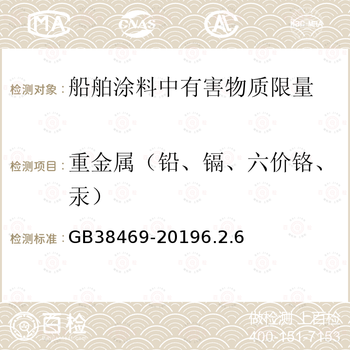 重金属（铅、镉、六价铬、汞） 船舶涂料中有害物质限量