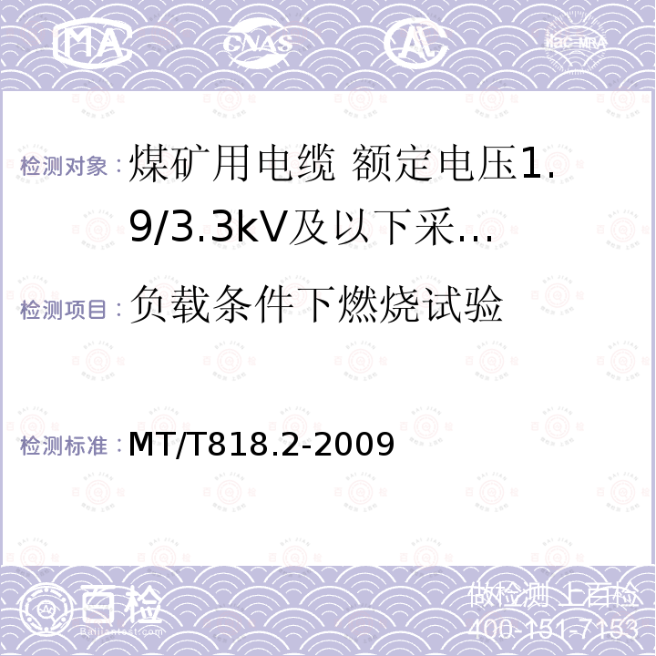 负载条件下燃烧试验 煤矿用电缆 第2部分:额定电压1.9/3.3kV及以下采煤机软电缆