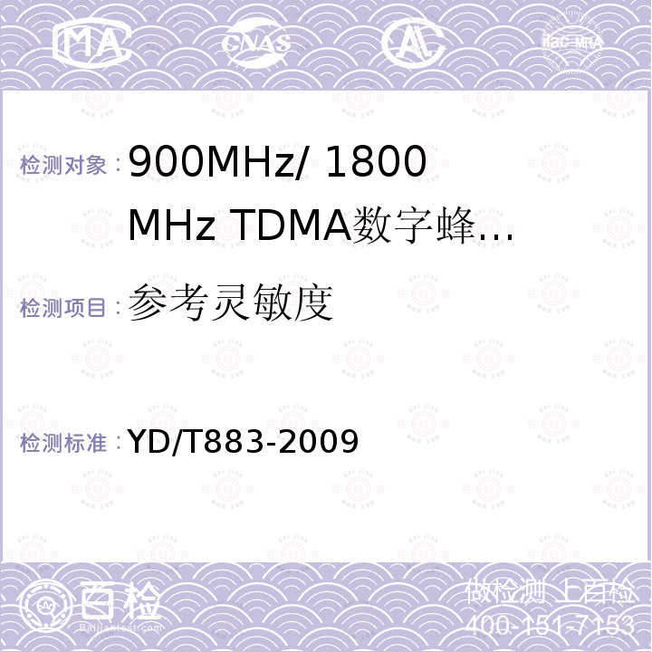 参考灵敏度 900MHz/1800MHz TDMA数字蜂窝移动通信网基站子系统设备技术要求及无线指标测试方法