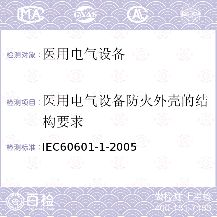 医用电气设备防火外壳的结构要求 IEC 60601-1-2005 医用电气设备 第1部分:基本安全和基本性能的通用要求