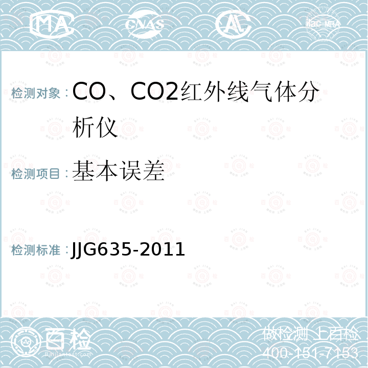 基本误差 JJG635-2011 一氧化碳、二氧化碳红外气体分析器