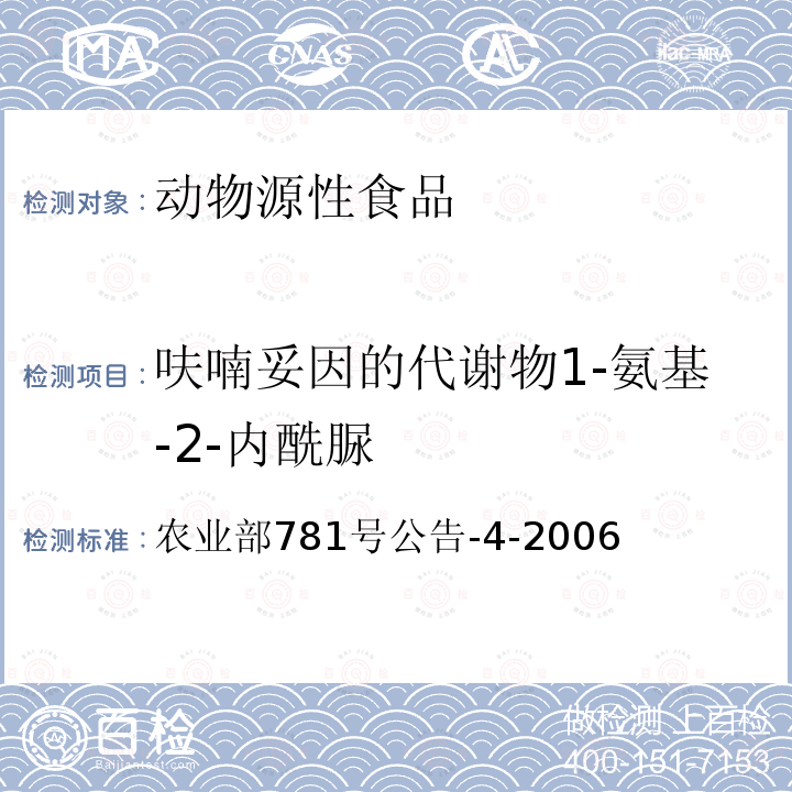 呋喃妥因的代谢物1-氨基-2-内酰脲 动物源食品中硝基呋喃类代谢物残留量的测定 高效液相色谱-串联质谱法