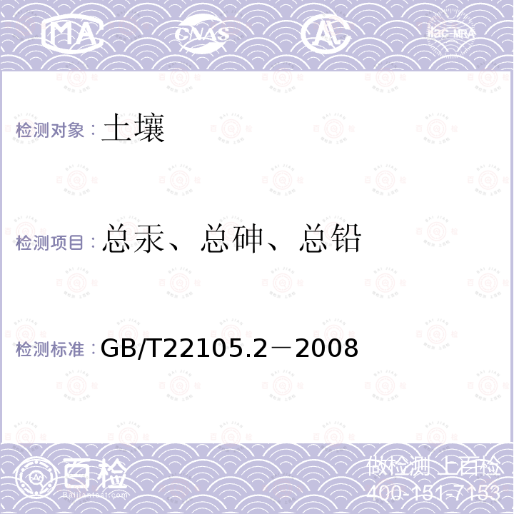 总汞、总砷、总铅 土壤质量 总汞、总砷、总铅的测定 原子荧光法 第2部分