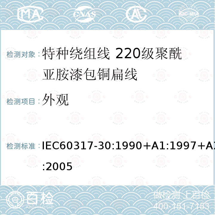 外观 IEC 60317-30-1990 特种绕组线规范 第30部分:220级聚酰亚胺漆包扁铜线