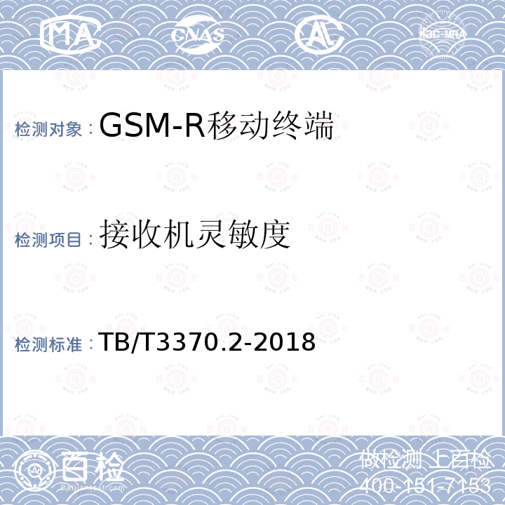 接收机灵敏度 铁路数字移动通信系统（GSM-R）车载通信模块 第2部分：试验方法