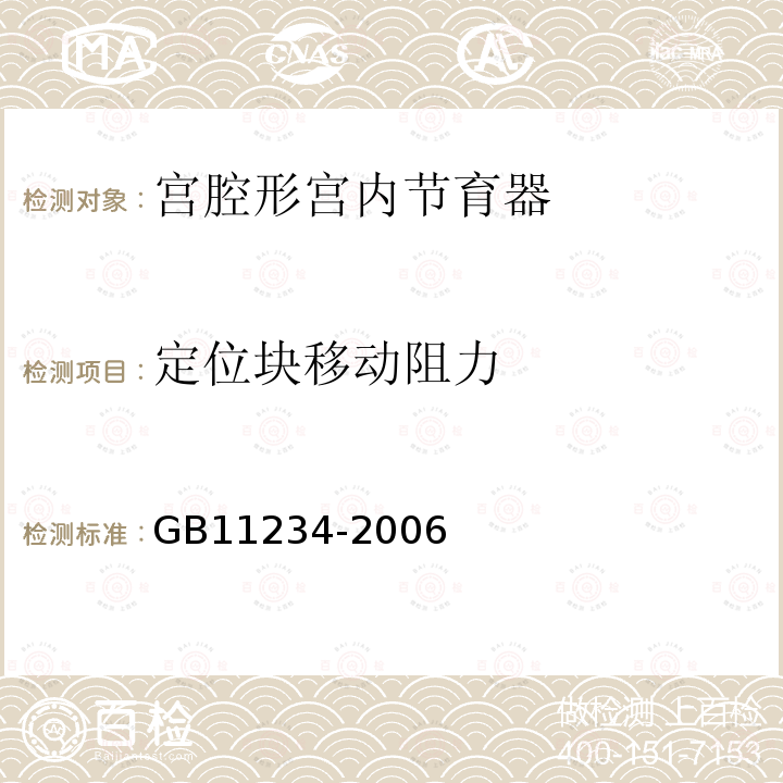 定位块移动阻力 GB 11234-2006 宫腔形宫内节育器