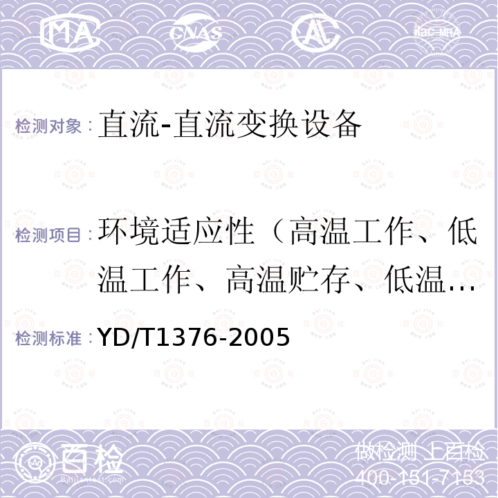 环境适应性（高温工作、低温工作、高温贮存、低温贮存、恒定湿热） 通信用直流-直流模块电源