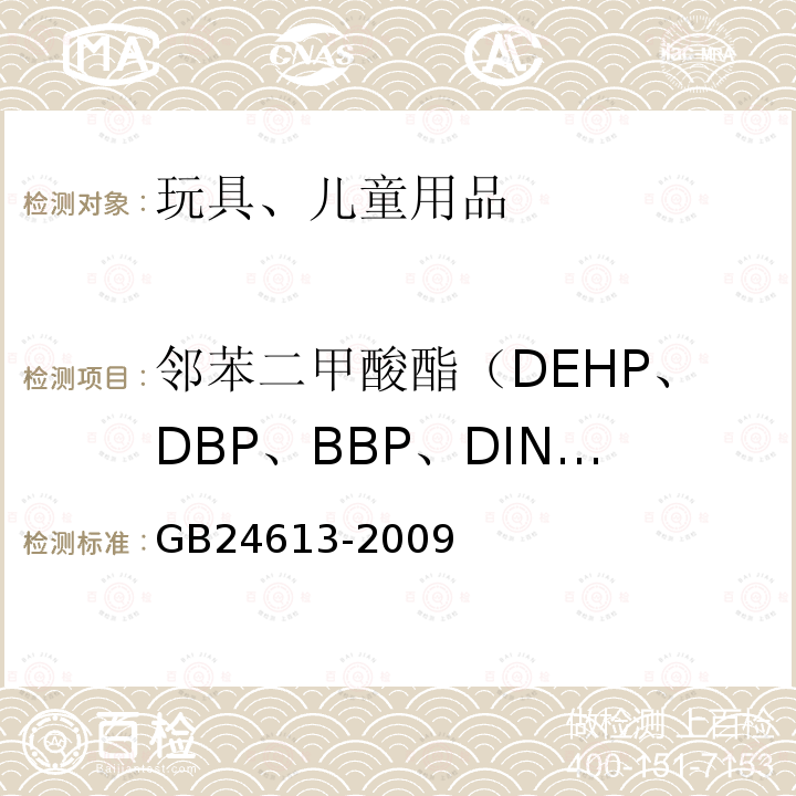 邻苯二甲酸酯（DEHP、DBP、BBP、DINP、DIDP、DNOP） 玩具用涂料中有害物质限量