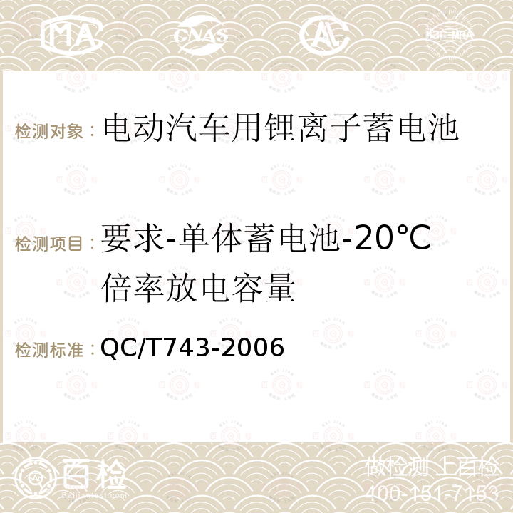 要求-单体蓄电池-20℃倍率放电容量 电动汽车用锂离子蓄电池