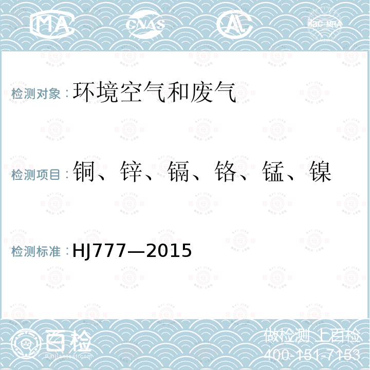 铜、锌、镉、铬、锰、镍 空气和废气 颗粒物中金属元素的测定 电感耦合等离子发射光谱法