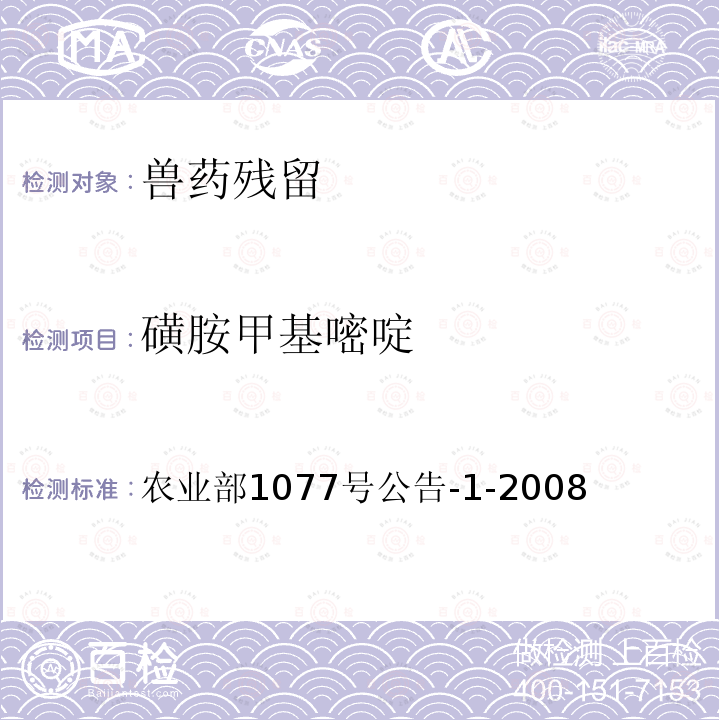 磺胺甲基嘧啶 水产品中17种磺胺类及15种喹诺酮类药物残留量的测定 液相色谱 串联质谱法