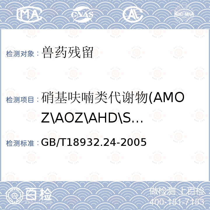 硝基呋喃类代谢物(AMOZ\AOZ\AHD\SEM) 蜂蜜中呋喃它酮、呋喃西林、呋喃妥因和呋喃唑酮代谢物残留量的测定方法液湘色谱-串联质谱法