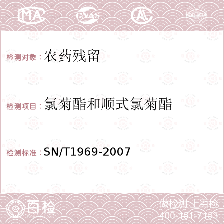 氯菊酯和顺式氯菊酯 进出口食品中联苯菊酯残留量的检测方法 气相色谱-质谱法