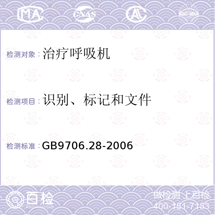 识别、标记和文件 医用电气设备第2部分:呼吸机安全专用要求——治疗呼吸机