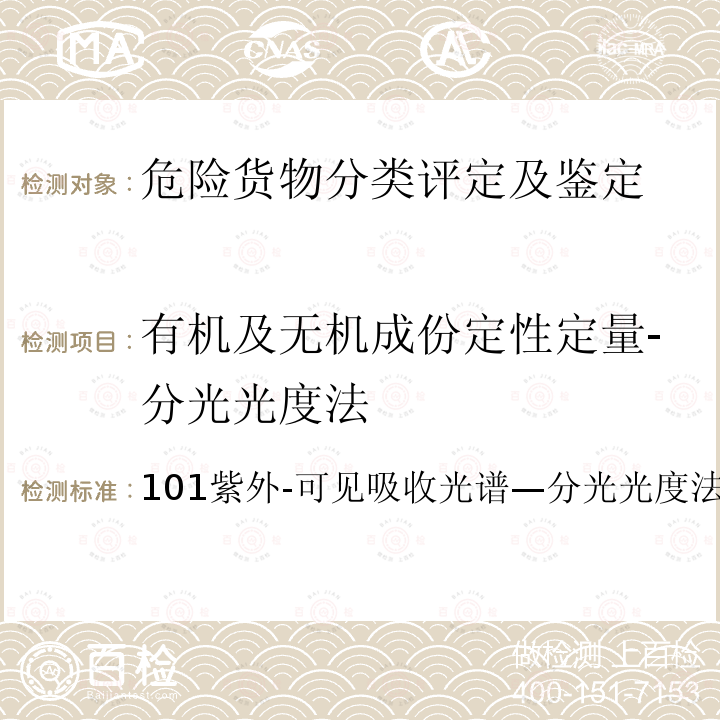 有机及无机成份定性定量-分光光度法 化学品测试方法理化特性和物理危险性卷  （第二版）101紫外-可见吸收光谱—分光光度法（中国环境出版社）