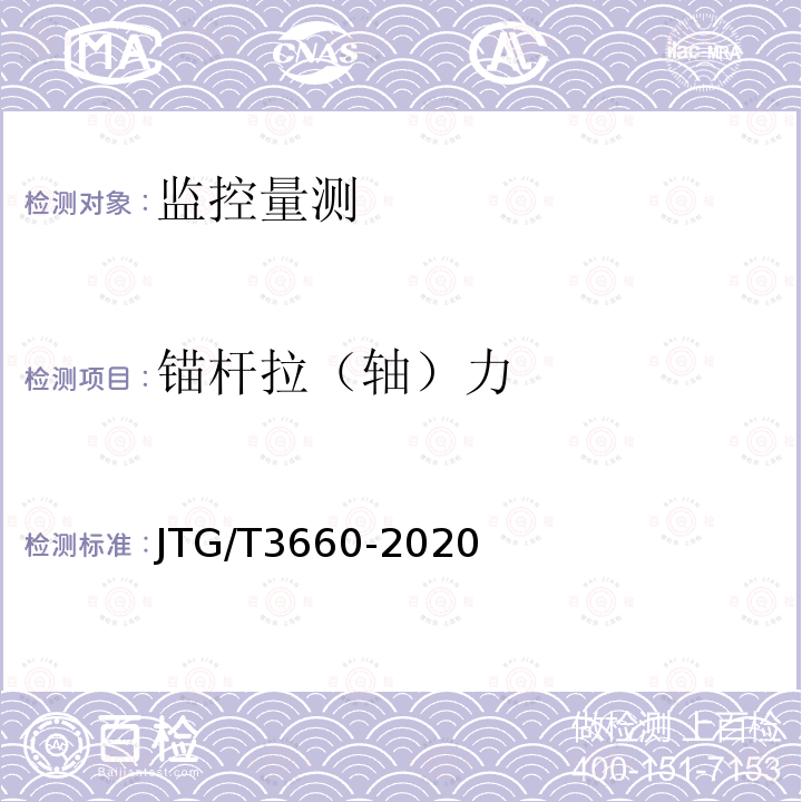 锚杆拉（轴）力 JTG/T 3660-2020 公路隧道施工技术规范