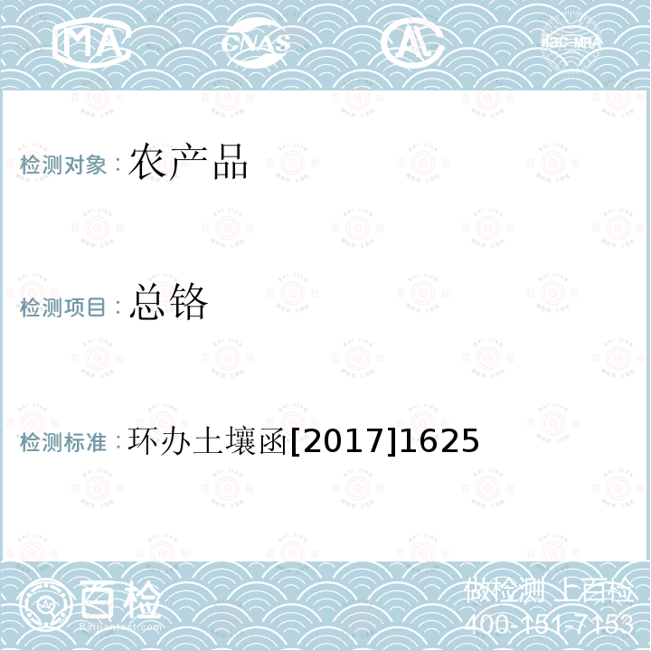 总铬 全国土壤污染状况详查 农产品样品分析测试方法技术规定 电感耦合等离子体质谱法