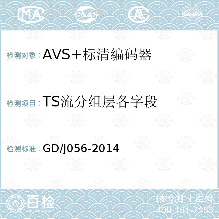 TS流分组层各字段 AVS+标清编码器技术要求和测量方法