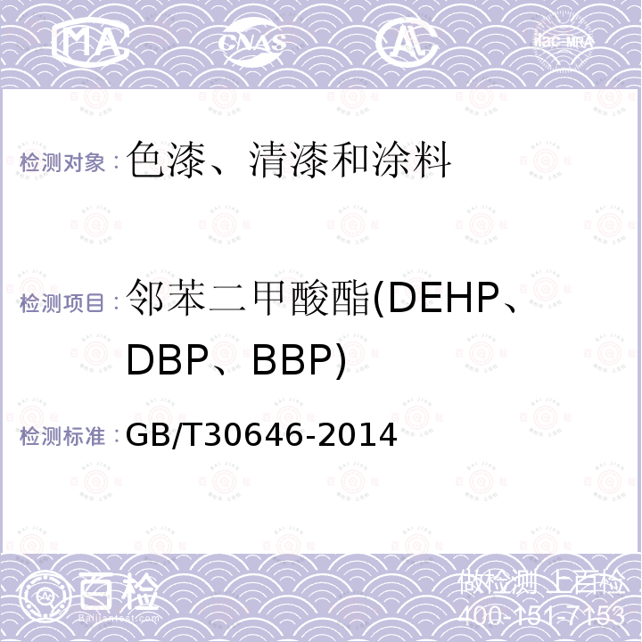 邻苯二甲酸酯(DEHP、DBP、BBP) 涂料中邻苯二甲酸酯含量的测定 气相色谱/质谱联用法