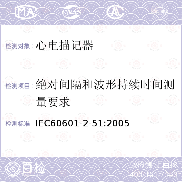 绝对间隔和波形持续时间测量要求 单道和多道心电描记器记录和分析的安全特殊要求