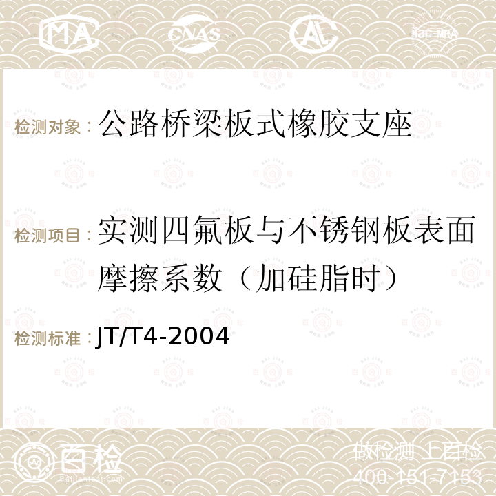 实测四氟板与不锈钢板表面摩擦系数（加硅脂时） 公路桥梁板式橡胶支座