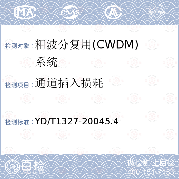 通道插入损耗 粗波分复用(CWDM)器件技术要求及试验方法