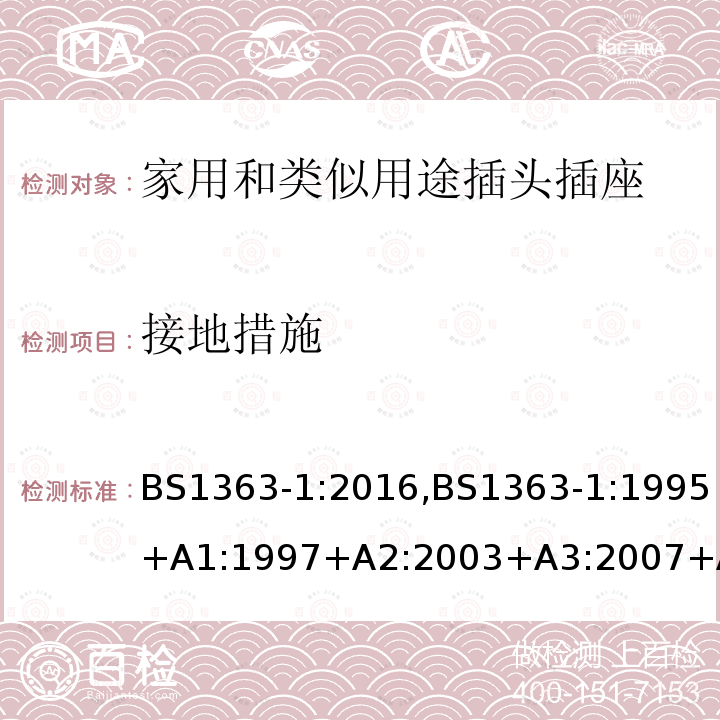 接地措施 插头、插座、转换器和连接单元 第1部分可拆线和不可拆线13A 带熔断器插头 的规范