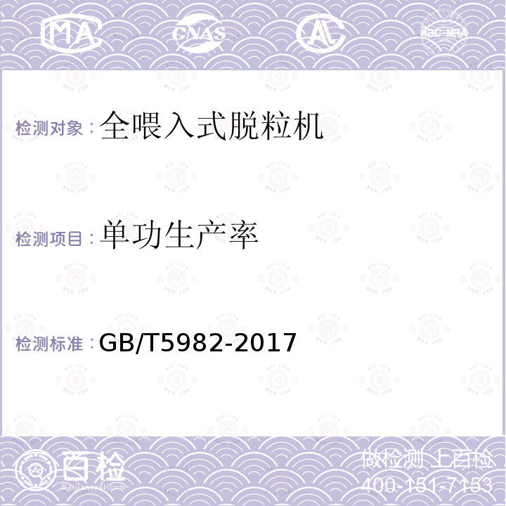 单功生产率 GB/T 5982-2017 脱粒机 试验方法