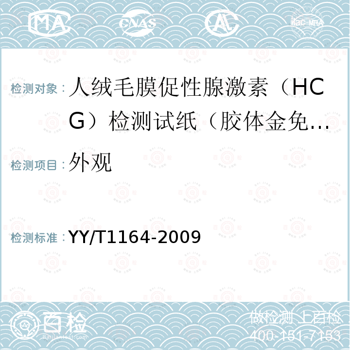 外观 人绒毛膜促性腺激素（HCG）检测试纸（胶体金免疫层析法）