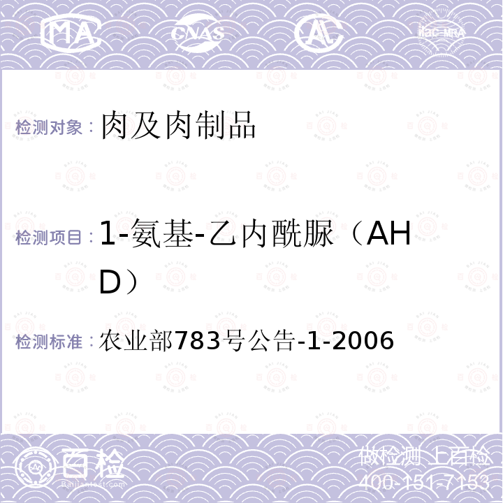 1-氨基-乙内酰脲（AHD） 水产品中硝基呋喃类代谢物残留量的测定 液相色谱-串联质谱法