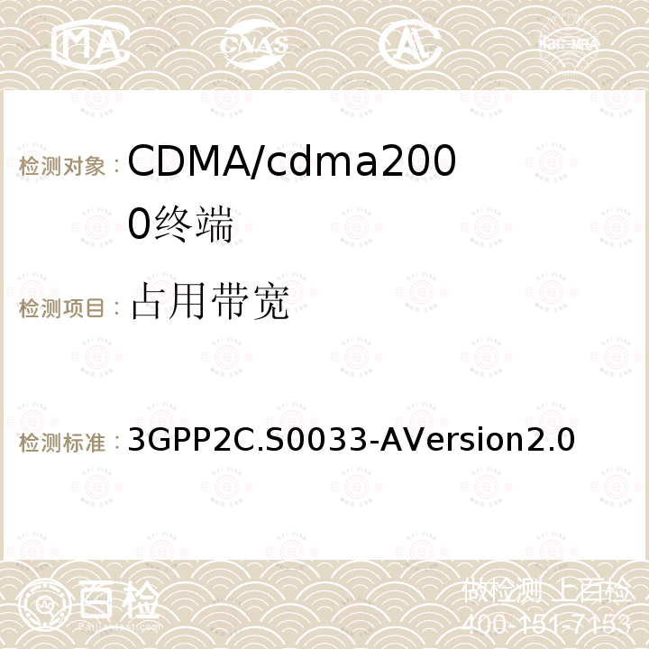 占用带宽 3GPP2C.S0033-AVersion2.0 cdma2000高速率分组数据接入终端的推荐最低性能标准