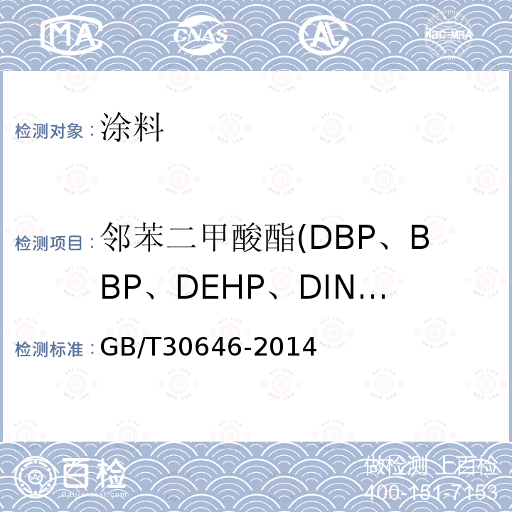 邻苯二甲酸酯(DBP、BBP、DEHP、DINP、DIDP、DNOP) 涂料中邻苯二甲酸酯含量的测定 气相色谱质谱联用法