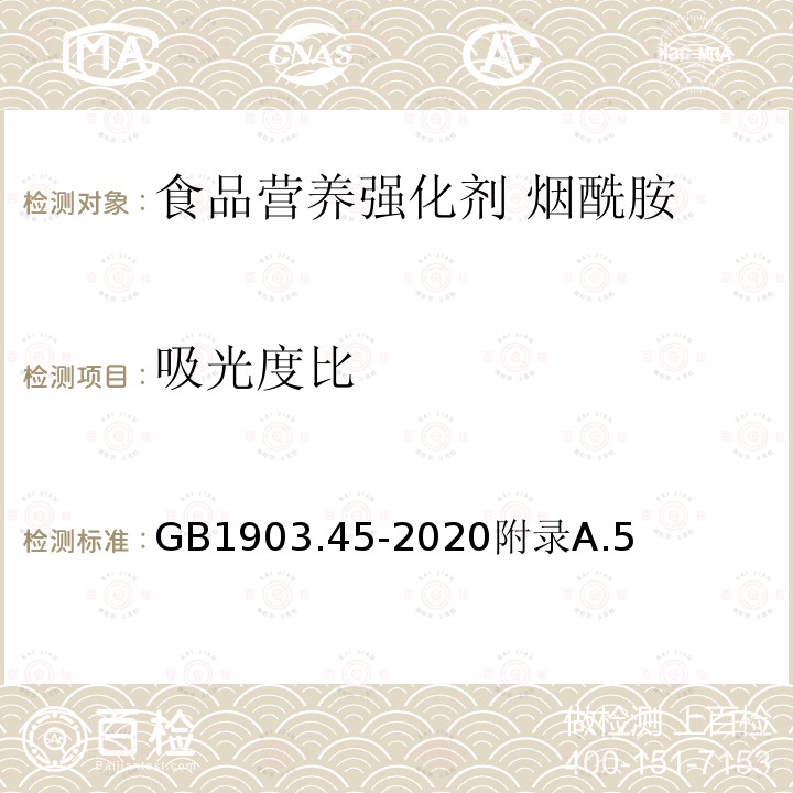 吸光度比 食品安全国家标准 食品营养强化剂 烟酰胺