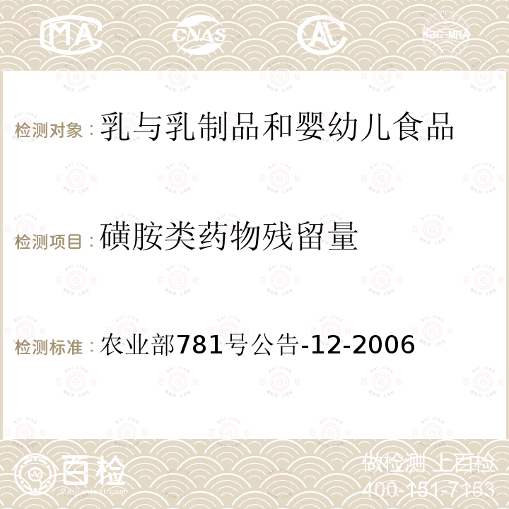 磺胺类药物残留量 牛奶中磺胺类药物残留量的测定 液相色谱-串联质谱法