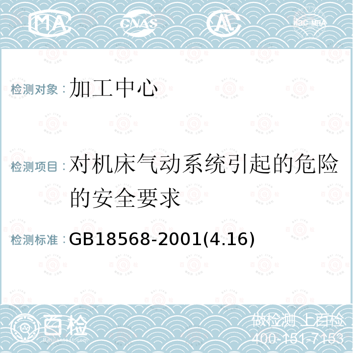 对机床气动系统引起的危险的安全要求 加工中心 安全防护技术条件