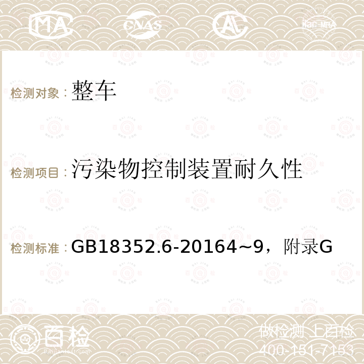 污染物控制装置耐久性 轻型汽车污染物排放限值及测量方法（中国第六阶段）