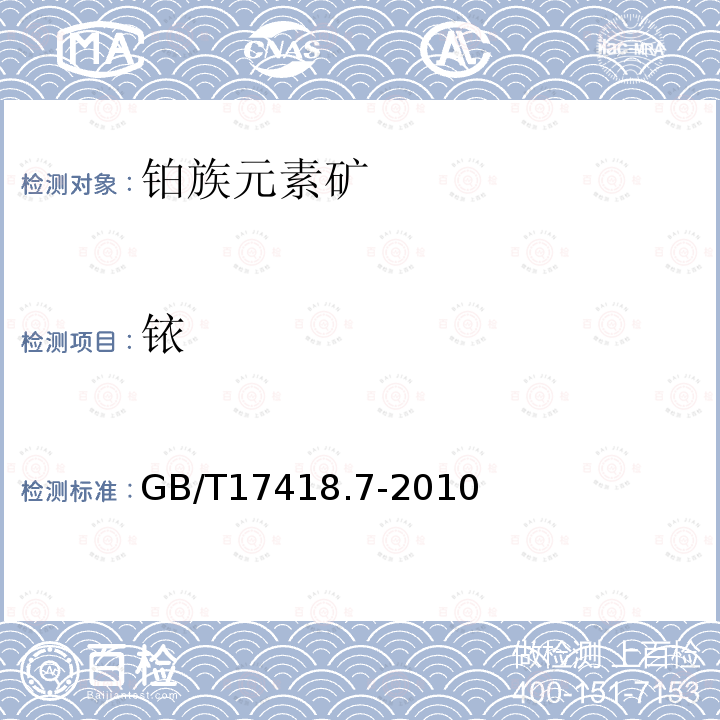 铱 地球化学样品中贵金属分析方法 第7部分：铂族元素量的测定 镍锍试金-电感耦合等离子体质谱法