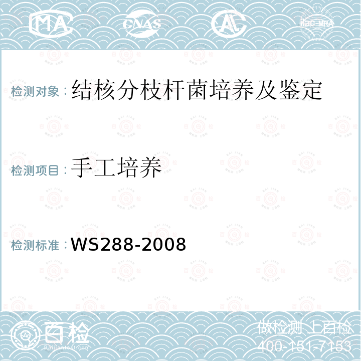 手工培养 WS 288-2008 肺结核诊断标准