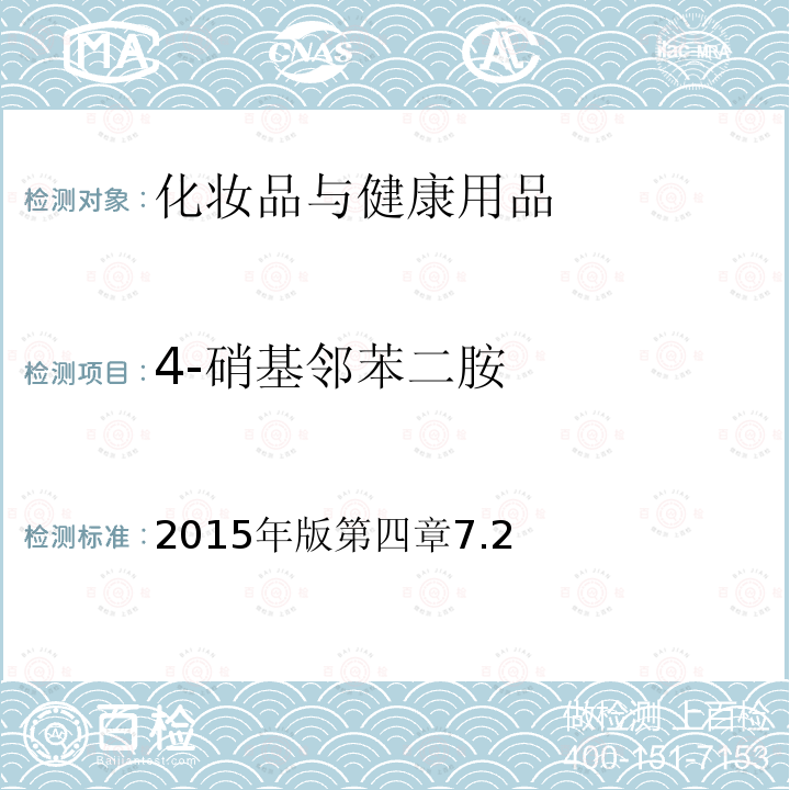 4-硝基邻苯二胺 国家食品药品监督管理总局 化妆品安全技术规范 