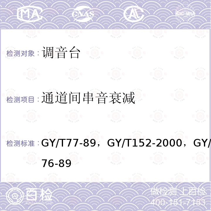 通道间串音衰减 广播调音台运行技术指标等级 ，
电视中心制作系统运行维护规程 ，
广播调音台电性能运行技术指标测量方法