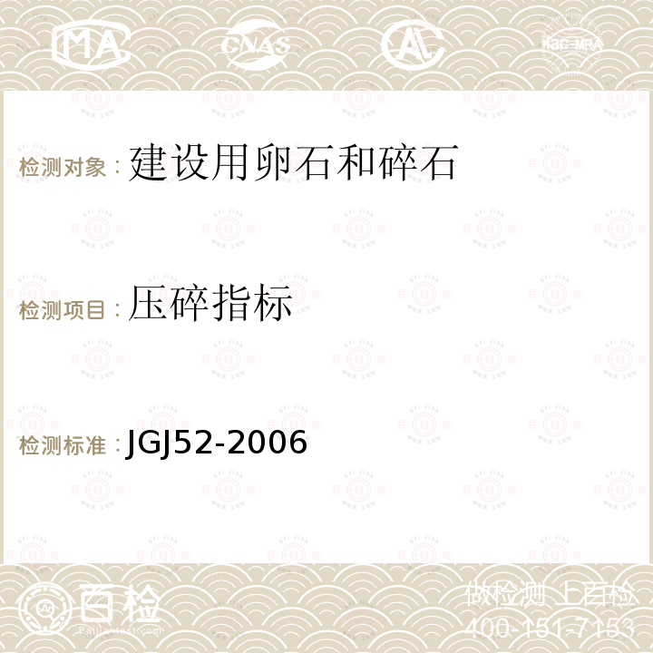 压碎指标 普通混凝土用砂、石质量及检验方法标准 7石的检验方法7.13碎石或卵石的压碎值指标试验