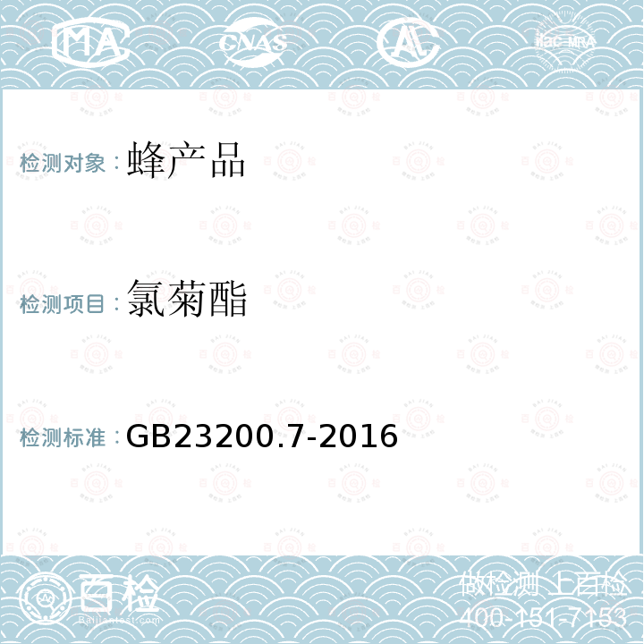 氯菊酯 食品安全國家標準 蜂蜜,果汁和果酒中497種農(nóng)藥及相關化學品殘留量的測定 氣相色譜-質(zhì)譜法