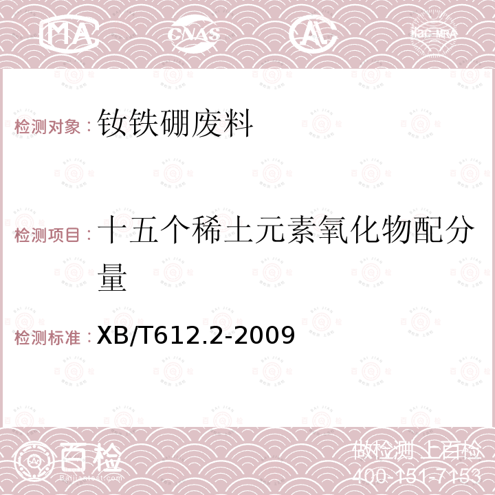 十五个稀土元素氧化物配分量 钕铁硼废料化学分析方法 第2部分：十五个稀土元素氧化物配分量的测定 电感耦合等离子体发射光谱法