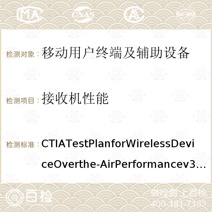接收机性能 CTIA测试规范：移动台空中性能规范