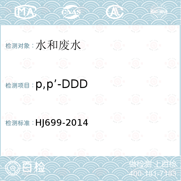 p,p’-DDD 水质 有机氯农药和氯苯类化合物的测定 气相色谱-质谱法