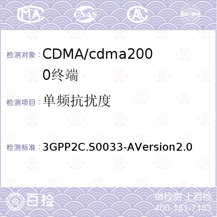 单频抗扰度 3GPP2C.S0033-AVersion2.0 cdma2000高速率分组数据接入终端的推荐最低性能标准
