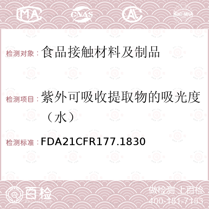 紫外可吸收提取物的吸光度（水） FDA21CFR177.1830 苯乙烯/甲基丙烯酸甲酯共聚物